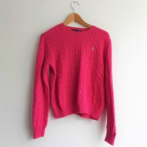 RALPH LAUREN Pink Sweater Pullover Chunky Cable Knit Fuschia XL NWOT
